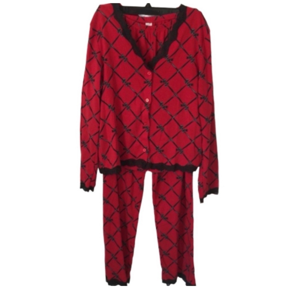 Victoria's Secret 3 piece matching holiday pajama set black ribbon size small